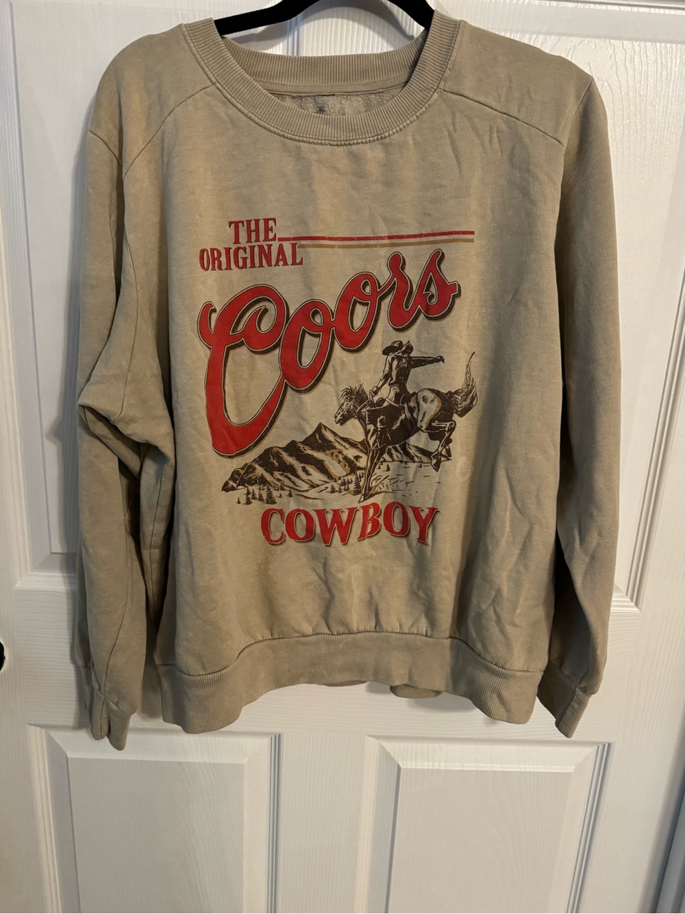 The Original Coors Cowboy Graphic Crewneck Sweatshirt Tan Sz L